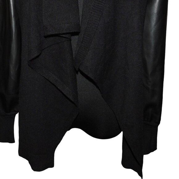 Siani Milano Black Waterfall Front Sweater Size Small NWT Faux Leather Sleeves - Picture 3 of 10